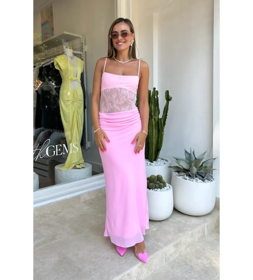 Benni Gabriel Maxi Dress Pink Sorbet Size 8 for rent on The Volte - main image