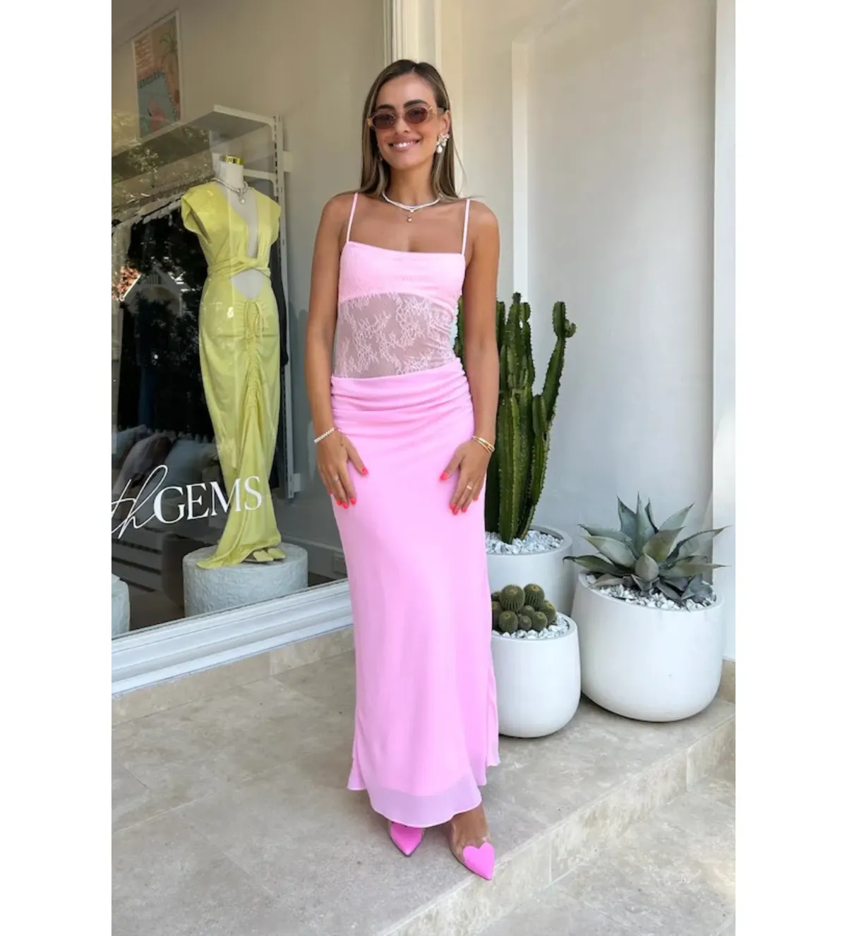 Benni Gabriel Maxi Dress Pink Sorbet Size 8 for rent on The Volte - main image