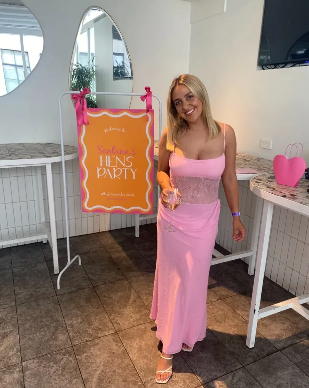 Benni Gabriel Maxi Dress Pink Sorbet Size 8 for rent on The Volte - main image