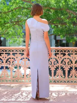 By Nicola Vivian Crepe Maxi Dress in Ice Blue Size 10 for rent on The Volte - image 3