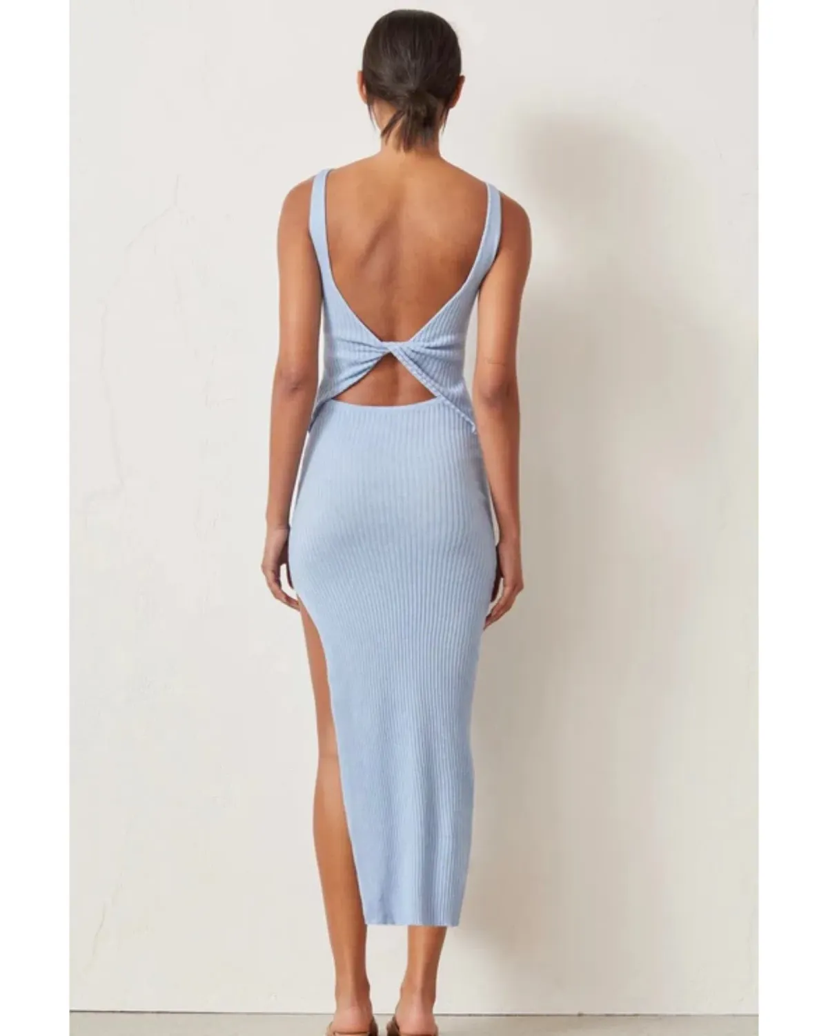 Bec & Bridge Riviera Knit Midi Dress in Sky Blue Size AU 8 - Image 2