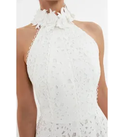 Rebecca Vallance Nuvola Halter Midi Dress in Ivory Size AU 8 for rent on The Volte - image 4