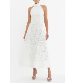 Rebecca Vallance Nuvola Halter Midi Dress in Ivory Size AU 8 for rent on The Volte - image 2