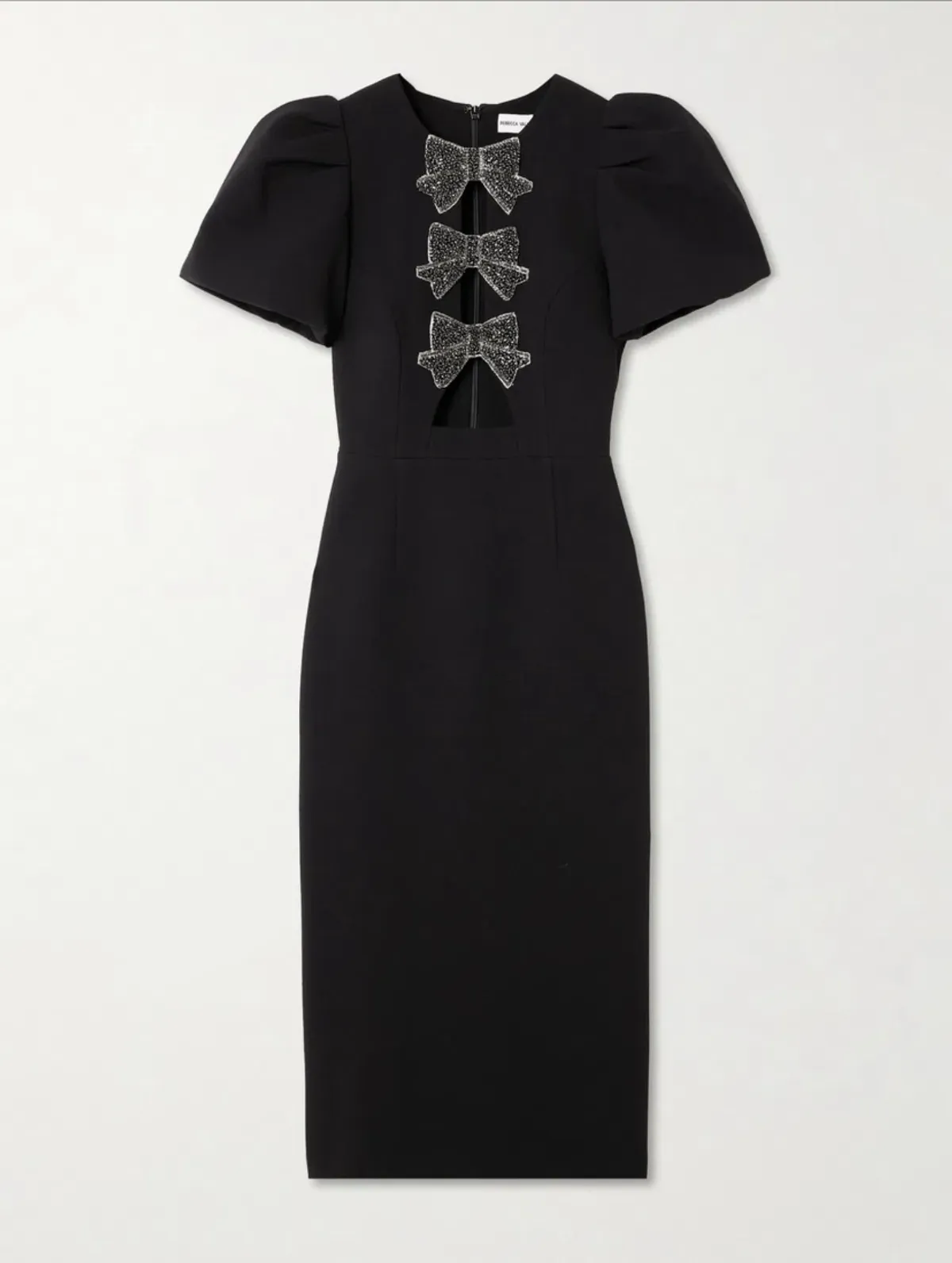 Rebecca Valance Eliana Puff Sleeve Midi Dress in Black Size AU 12 - Image 4