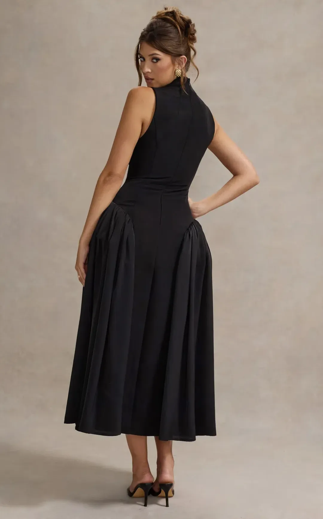 Club L London Napoli High Neck Midi Dress Black Size 10 for rent on The Volte - main image