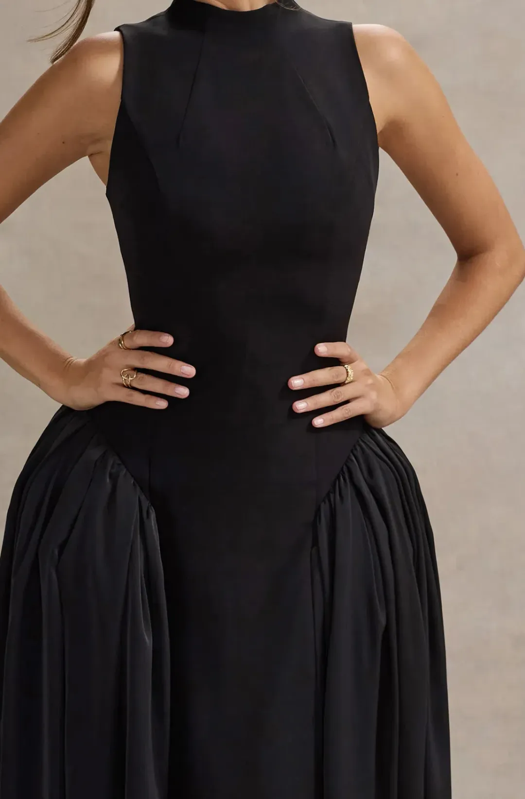 Club L London Napoli High Neck Midi Dress Black Size 10 for rent on The Volte - main image