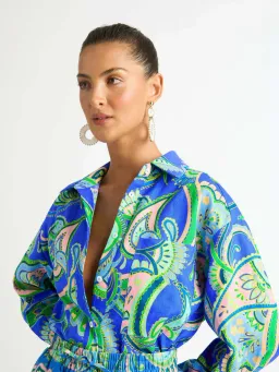 Sheike Balearic Sea Linen Shirt and Short Set Print Size 10 for rent on The Volte - image 2