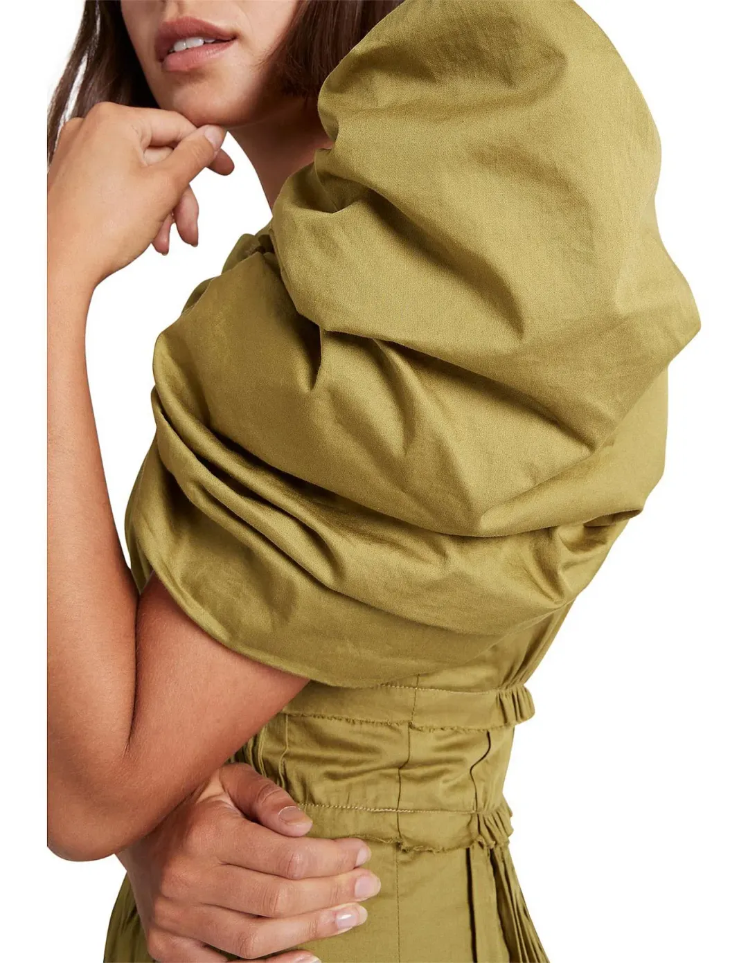 Aje Frequency Butterfly Sleeve Midi Dress Olive Green Size 6 for rent on The Volte - main image