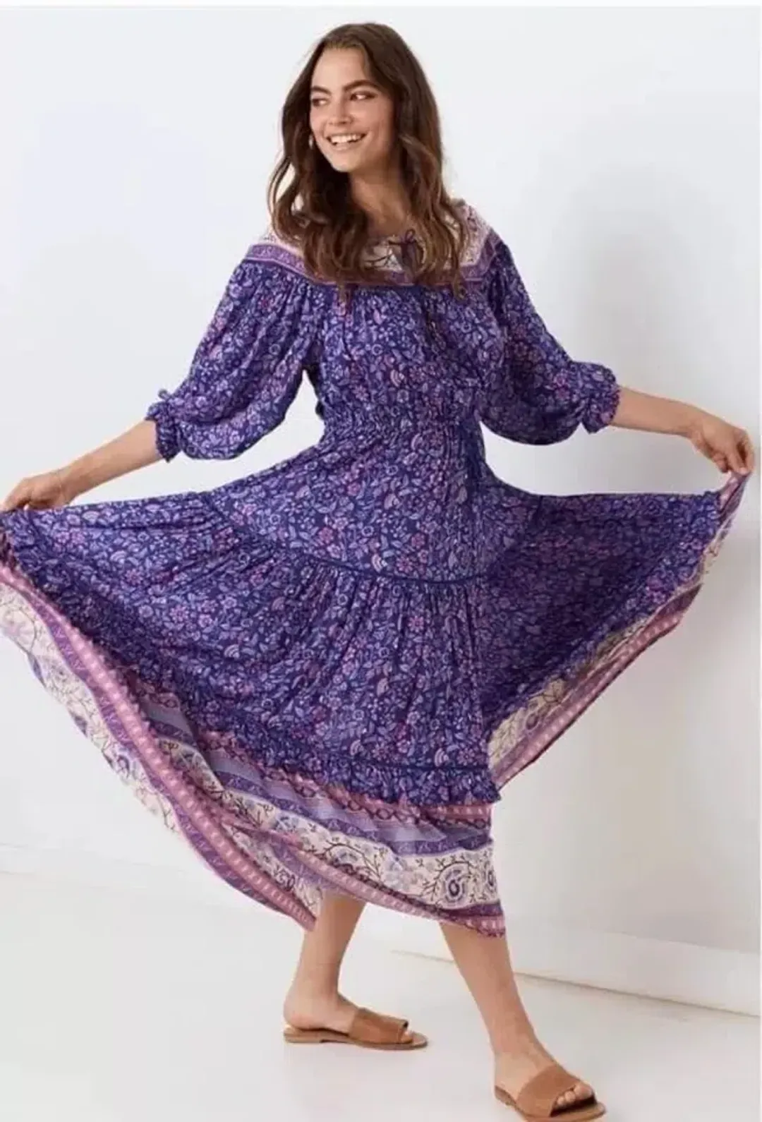 Spell & The Gypsy Collective Dahlia Boho Midi Dress Purple Haze Floral Size M / AU 10 for rent on The Volte - main image