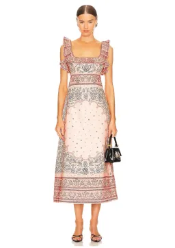Zimmermann Matchmaker Frilled Midi Dress Pink Bandana Size 4 / AU 16 for rent on The Volte - image 1