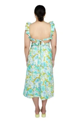Zimmermann High Tide Frilled Ruffle Midi Dress Aqua Ikat Floral Size 3 / 14 AU for rent on The Volte - image 4