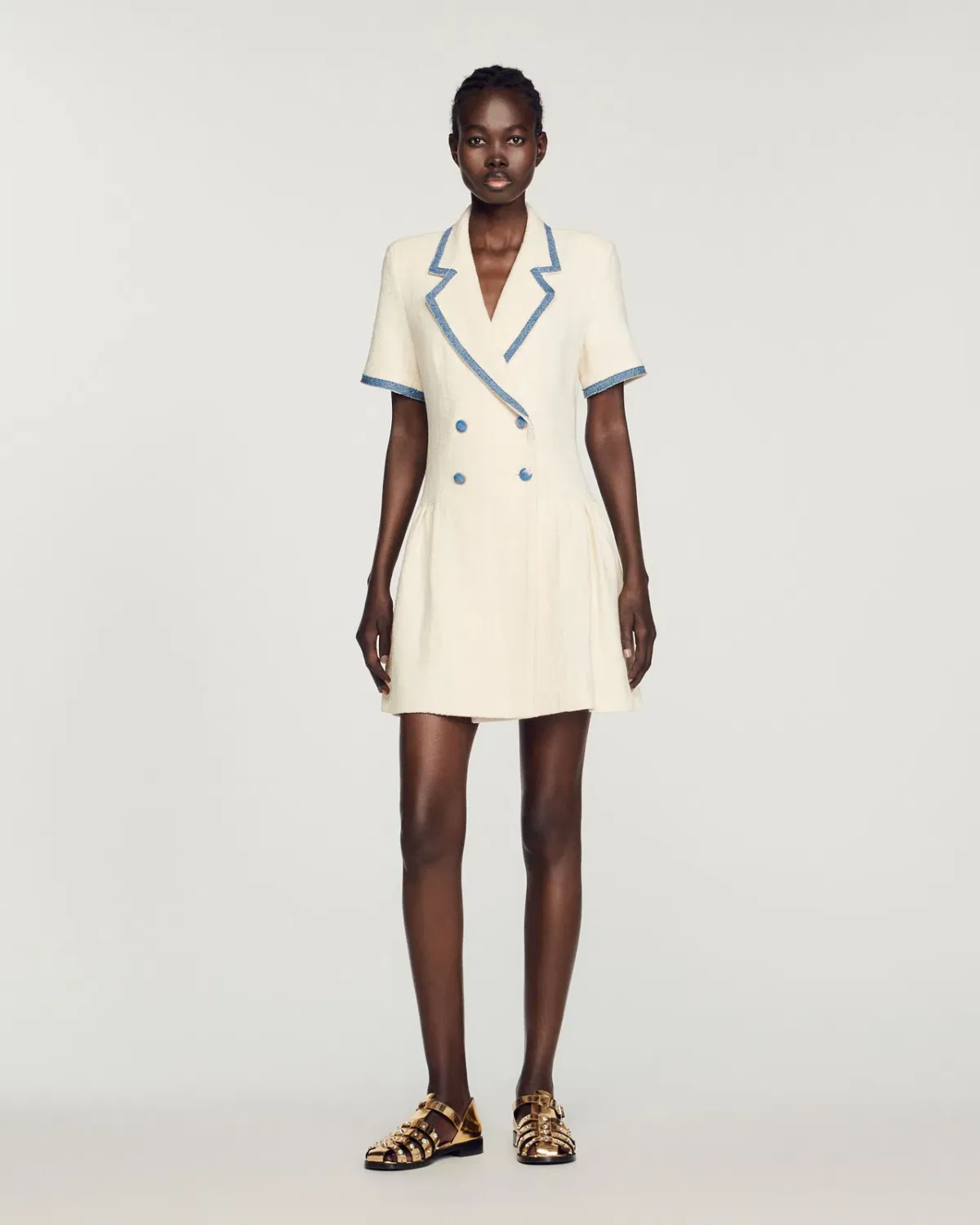 Sandro Paris Seville Double Breasted Woven Mini Dress White Size S / AU 8 - Image 1