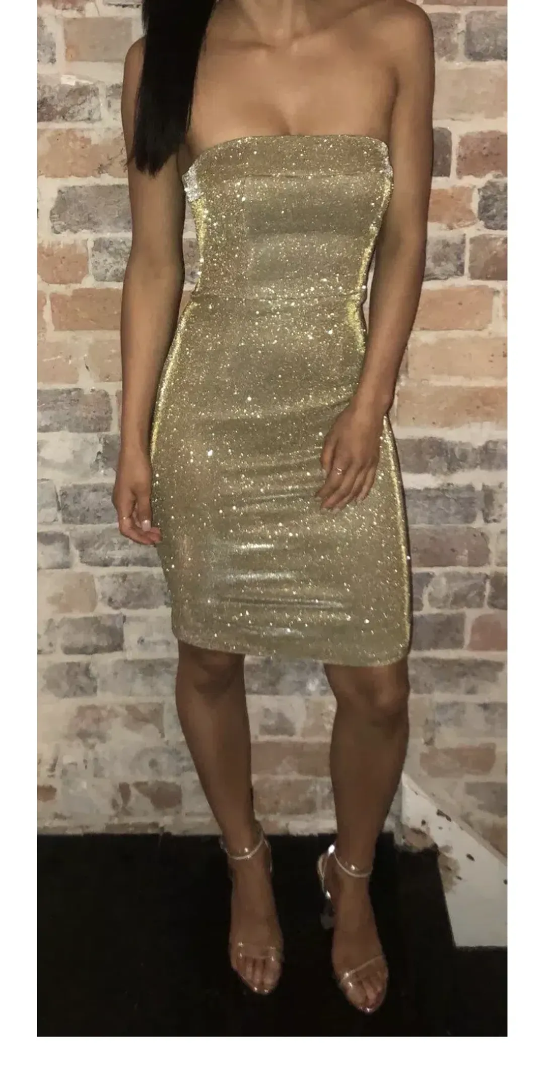 House of CB Rinah Strapless Mini Dress Iridescent Gold Size 6 for rent on The Volte - main image