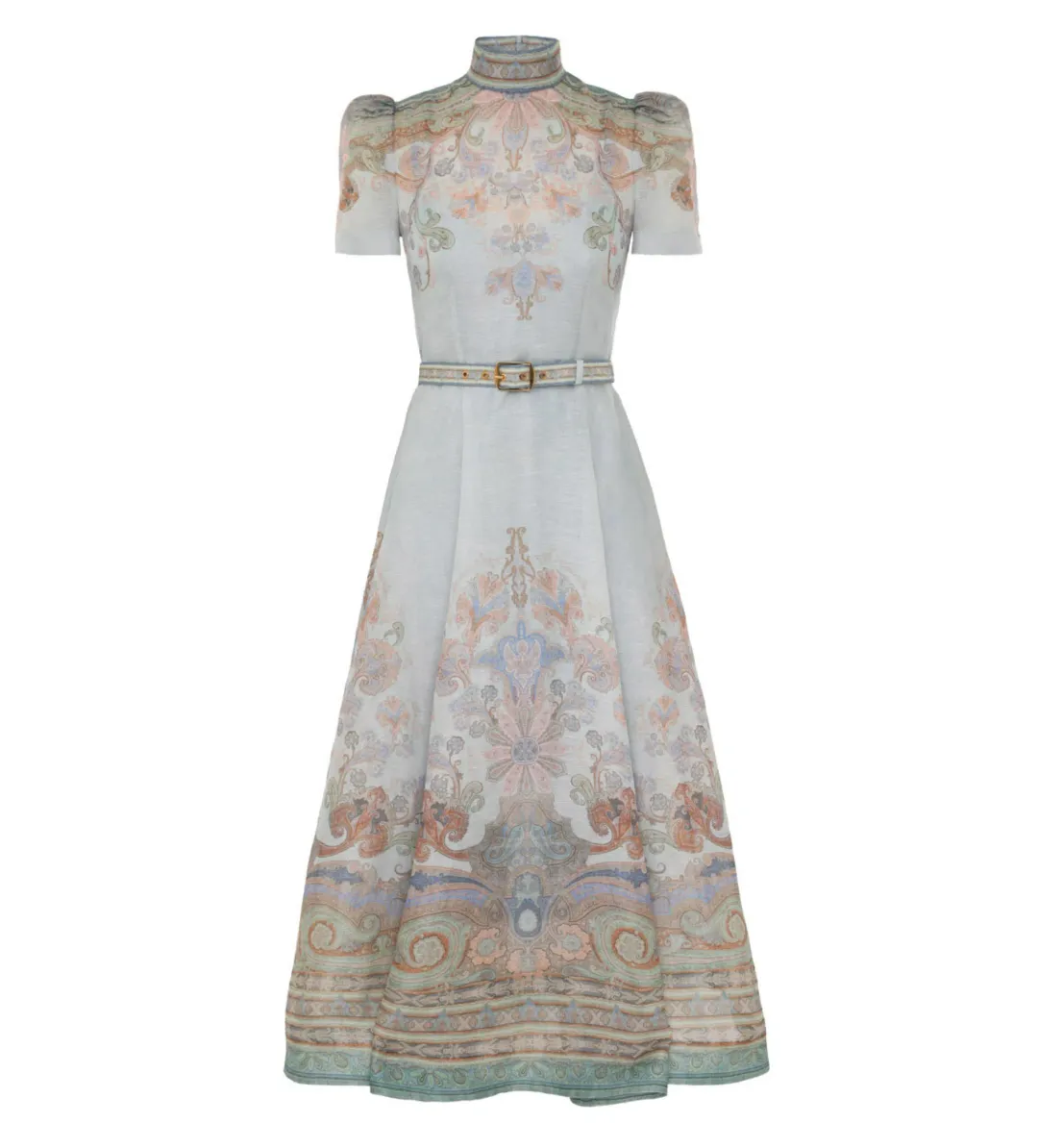 Zimmerman Eden Belted Midi Dress in Blue Paisley Size 2 / AU 12 for rent on The Volte - main image