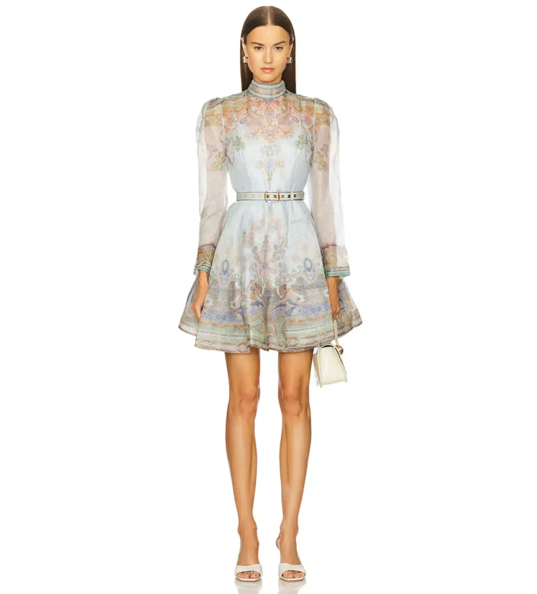 Zimmermann Eden Belted Mini Dress Blue Paisley Size 0 / AU 8 for rent on The Volte - main image