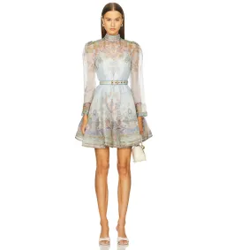 Zimmermann Eden Belted Mini Dress Blue Paisley Size 0 / AU 8 for rent on The Volte - image 1