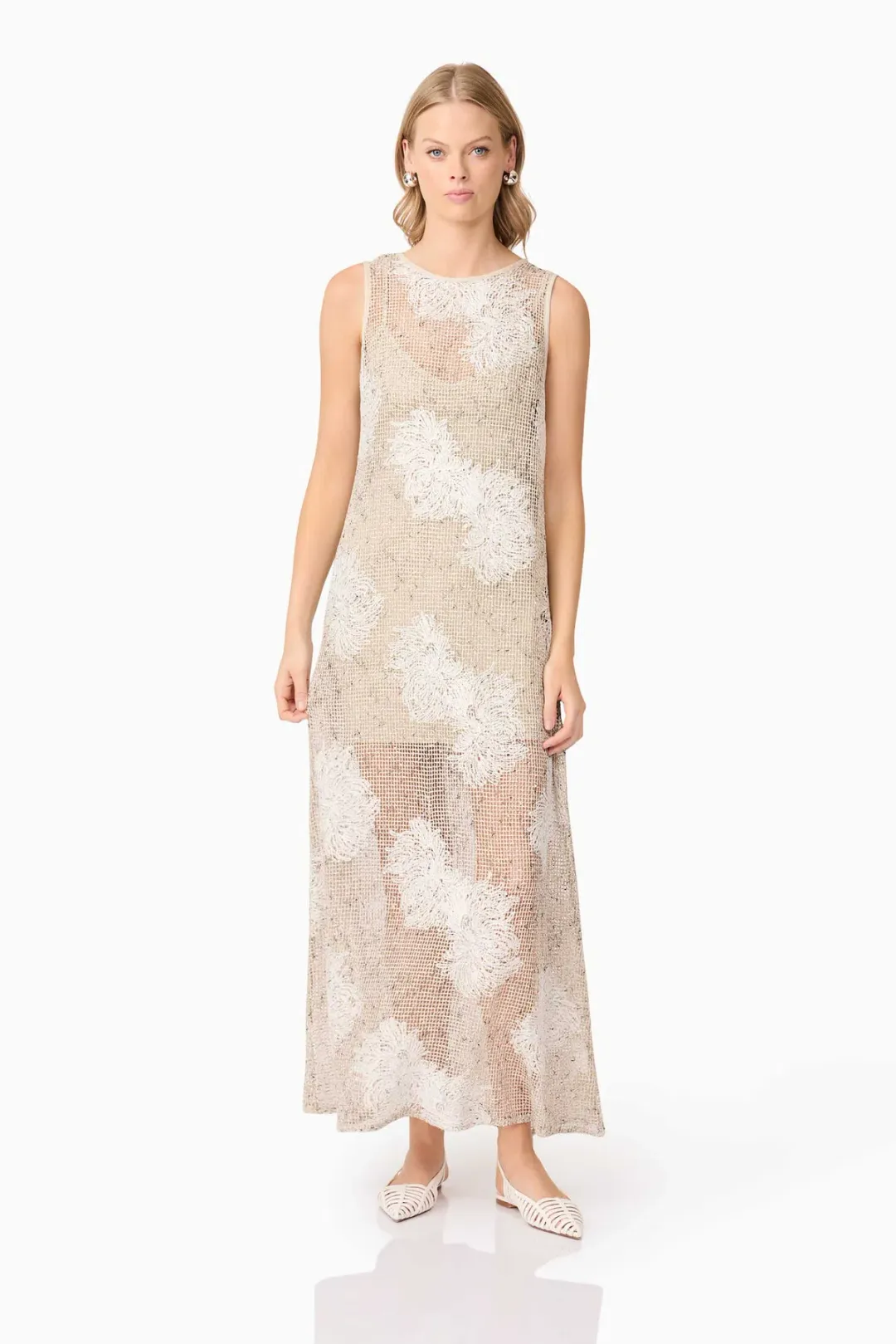 Curaae by Elliatt Samieka Crochet Midi Dress in Beige Size 10 for rent on The Volte - main image