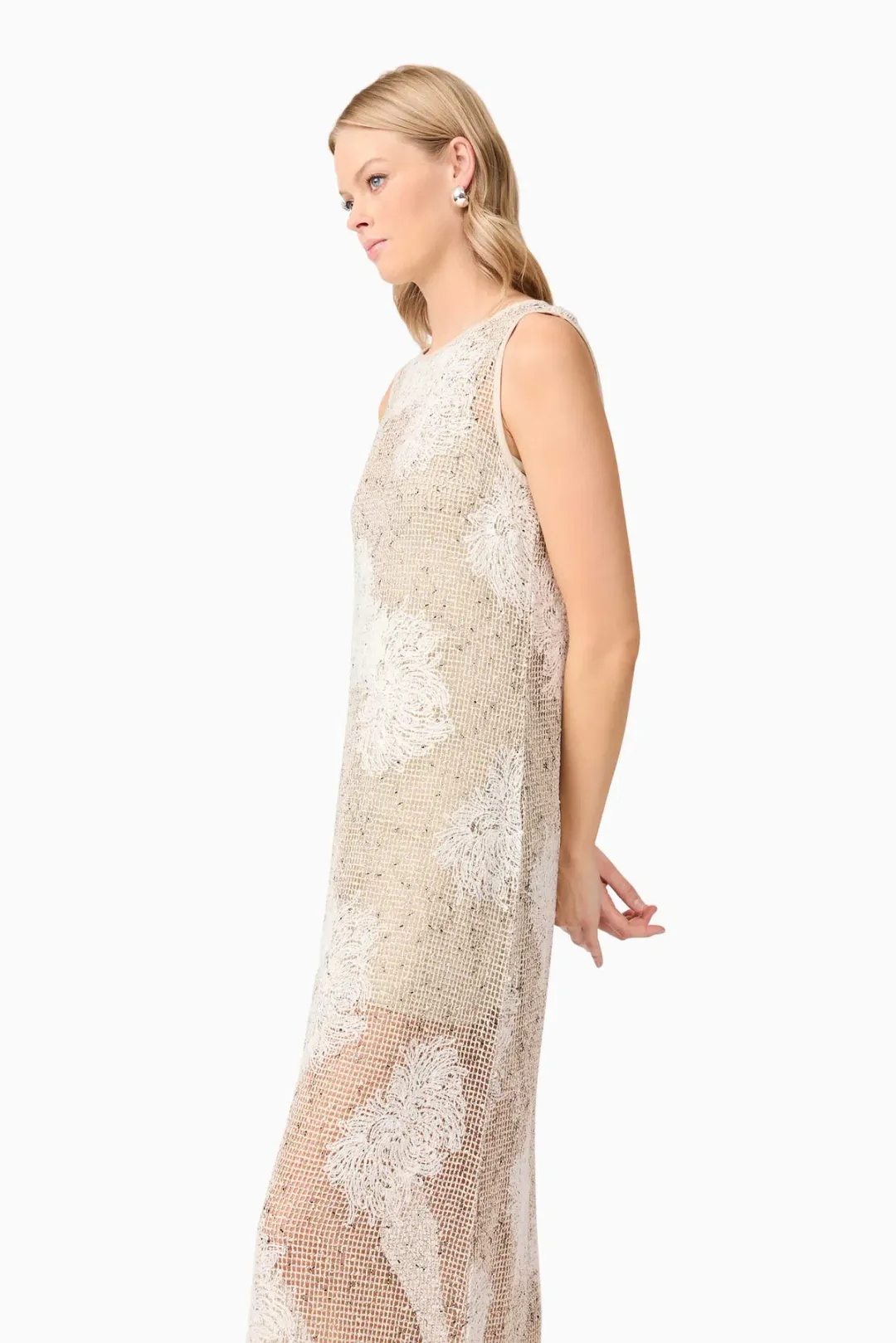 Curaae by Elliatt Samieka Crochet Midi Dress in Beige Size 10 for rent on The Volte - main image
