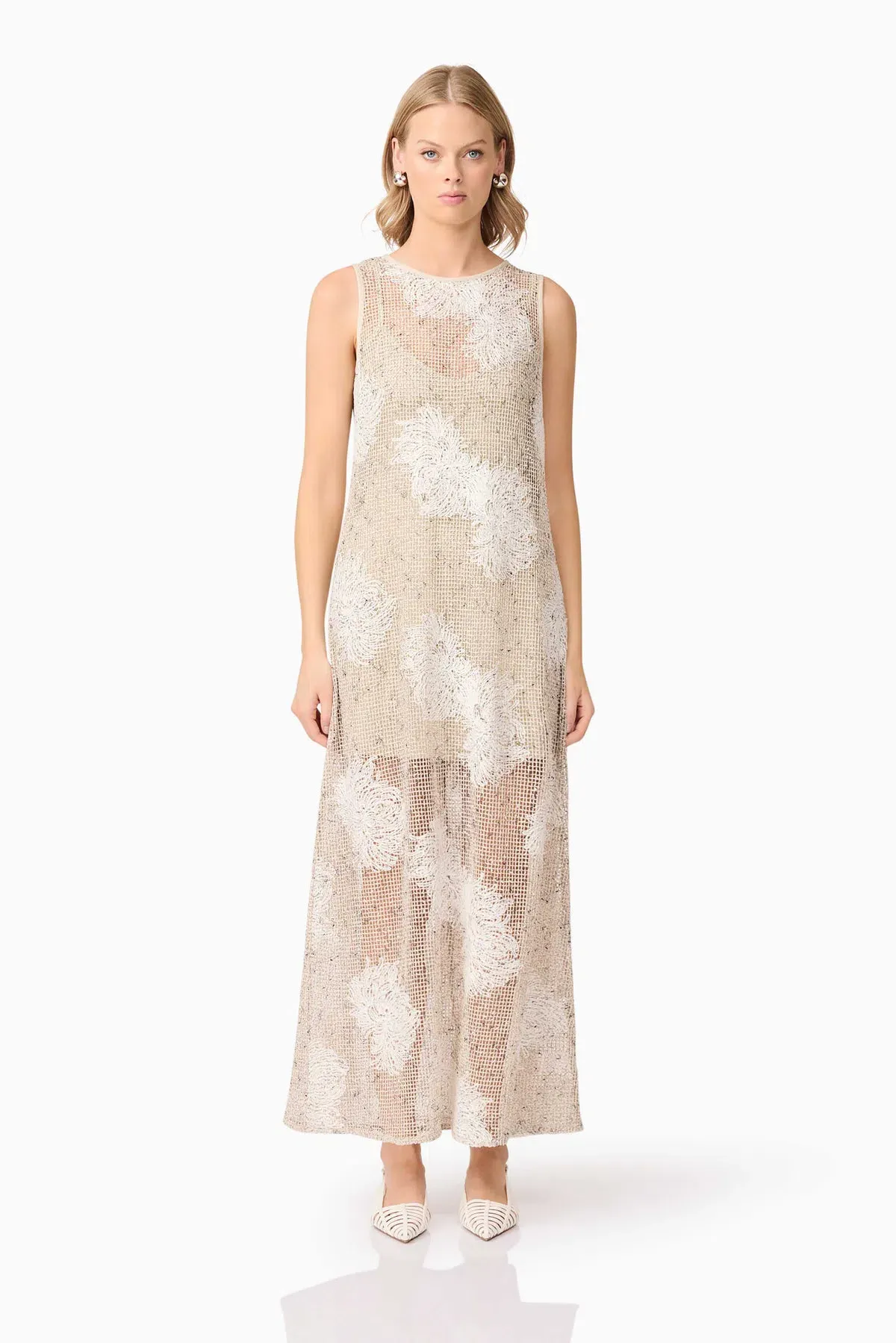 Curaae by Elliatt Samieka Crochet Midi Dress in Beige Size 10 - Image 1