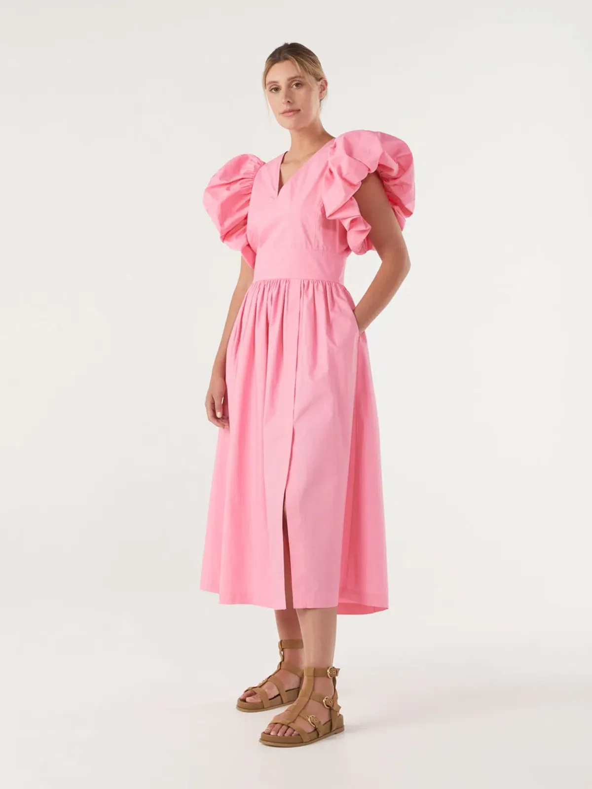 Commonry Cotton Statement Sleeve Dress Petal Pink Size XL / AU 20 for rent on The Volte - main image