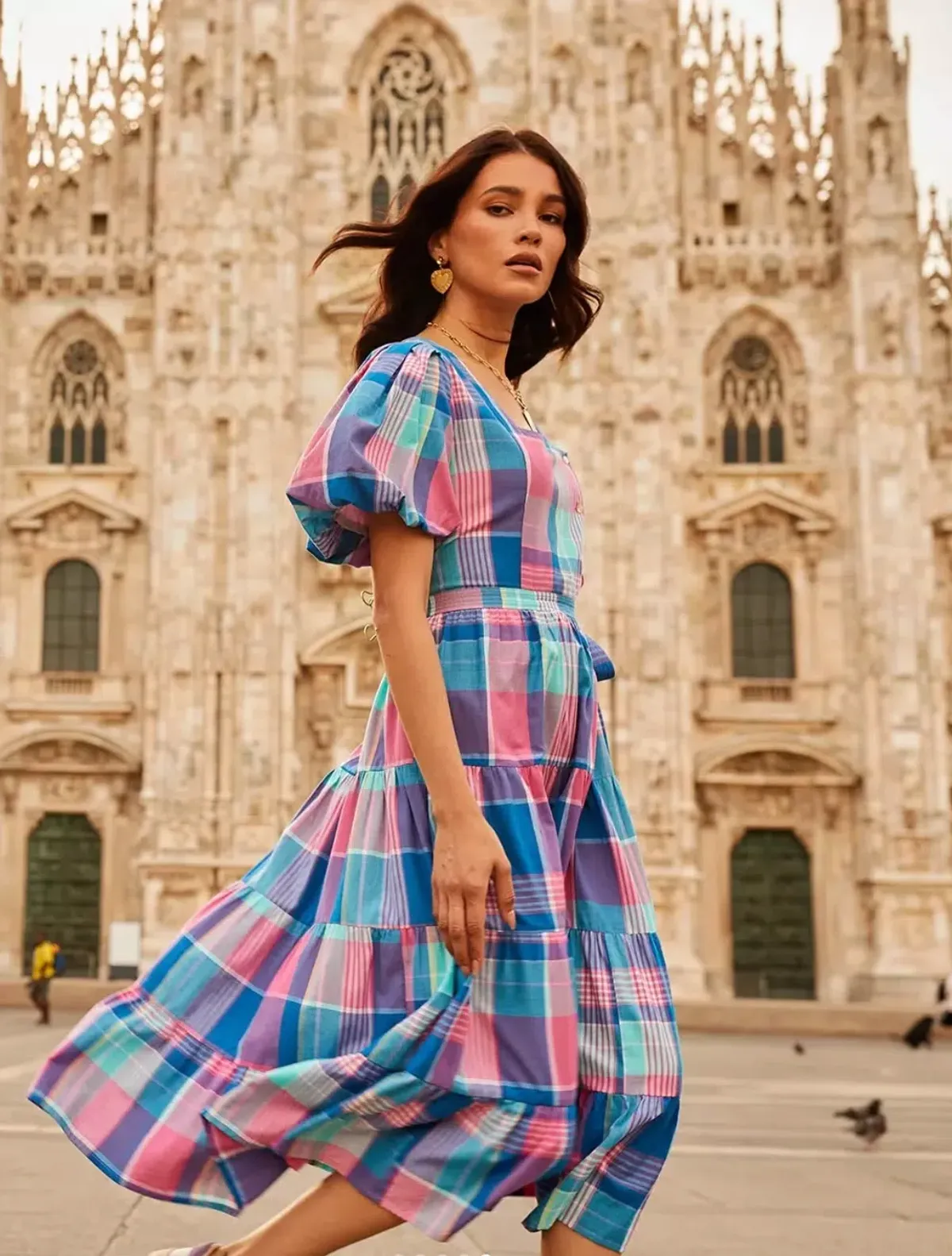 Bohemian Traders Midi Dress Blue/Pink Check Size 22 - Image 3