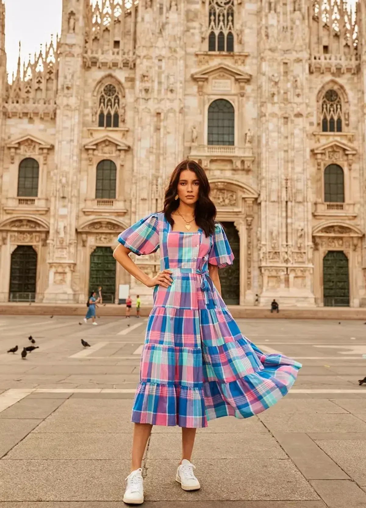 Bohemian Traders Midi Dress Blue/Pink Check Size 22 - Image 1