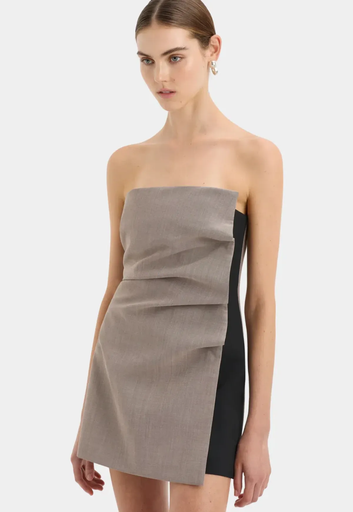 Sir the Label Leonardo Pleated Mini Dress in Taupe Grey Size 8 - Image 4