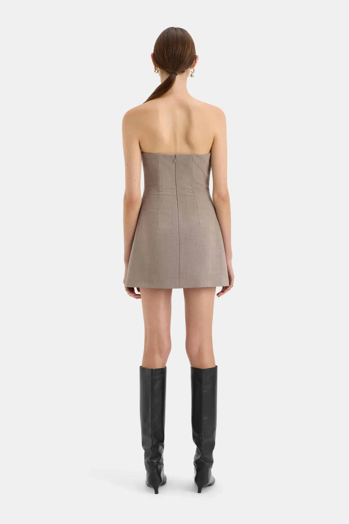 Sir the Label Leonardo Pleated Mini Dress in Taupe Grey Size 8 - Image 3