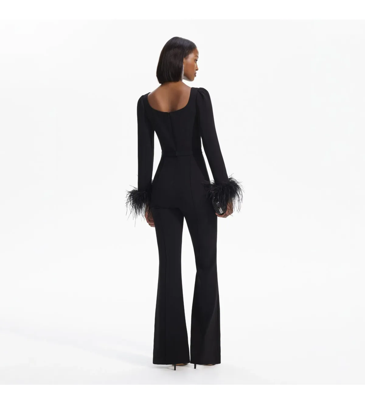 Self Portrait Crepe Feather Jumpsuit Black Size AU 8 - Image 3