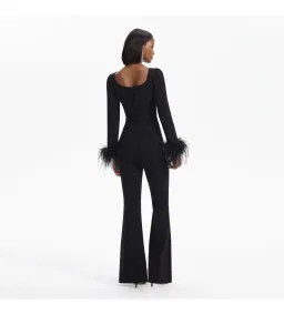 Self Portrait Crepe Feather Jumpsuit Black Size AU 8 for rent on The Volte - image 3