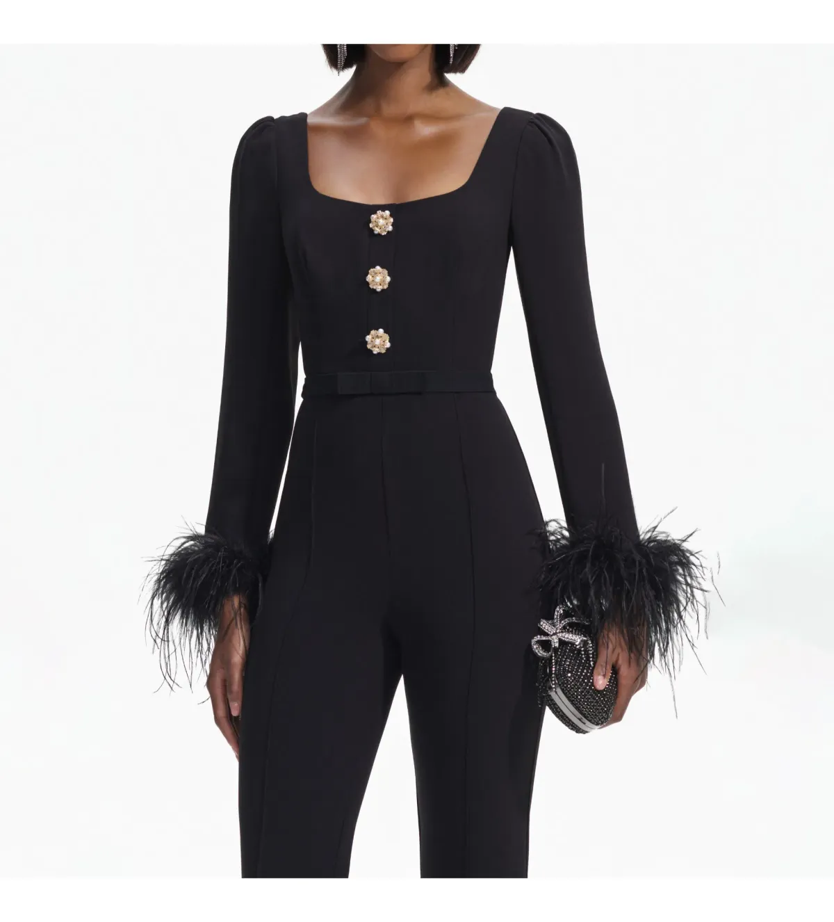 Self Portrait Crepe Feather Jumpsuit Black Size AU 8 - Image 2