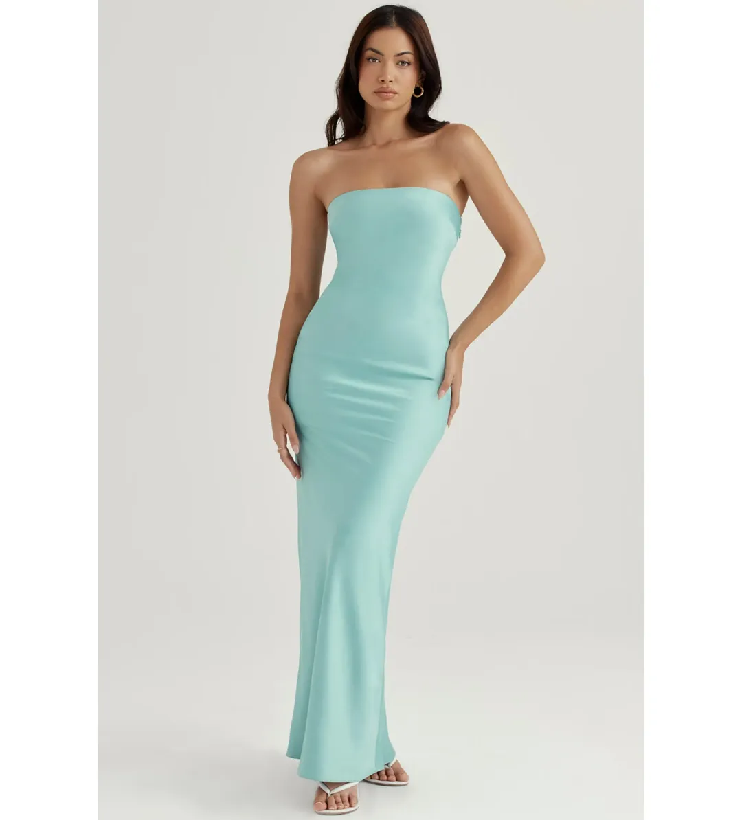 House of CB Alette Satin Maxi Dress Jade Size M / AU 10 for rent on The Volte - main image