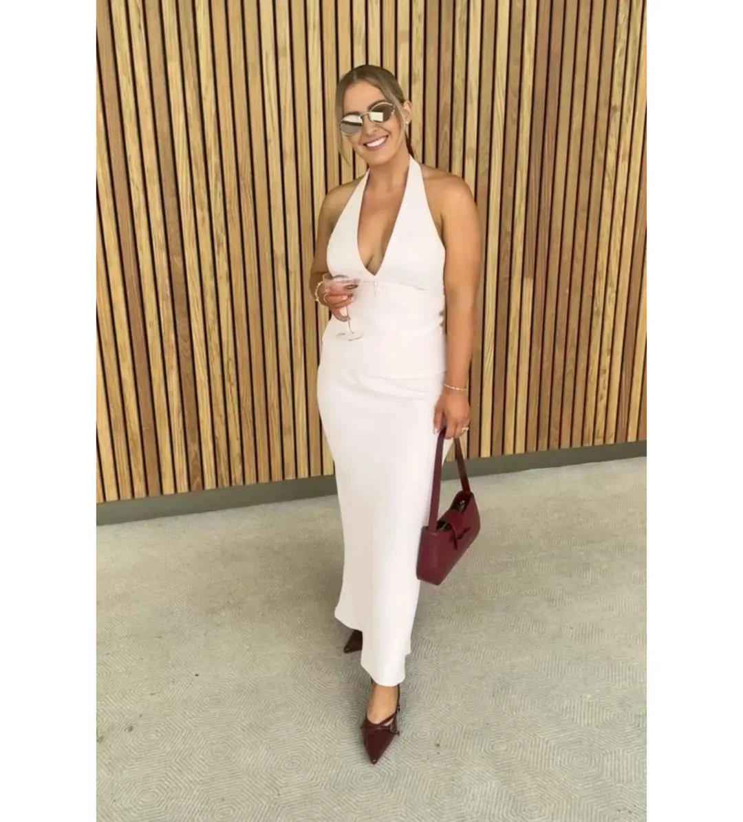 Kookai Ariel Double Belt Halter Top And Maria Maxi Skirt Set in Heavenly Pink Size AU 10 for rent on The Volte - main image