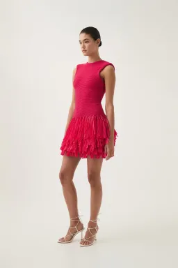 Aje Rushes Raffia Knit Mini Dress in Deep Fuchsia Size AU 8 for rent on The Volte - image 2