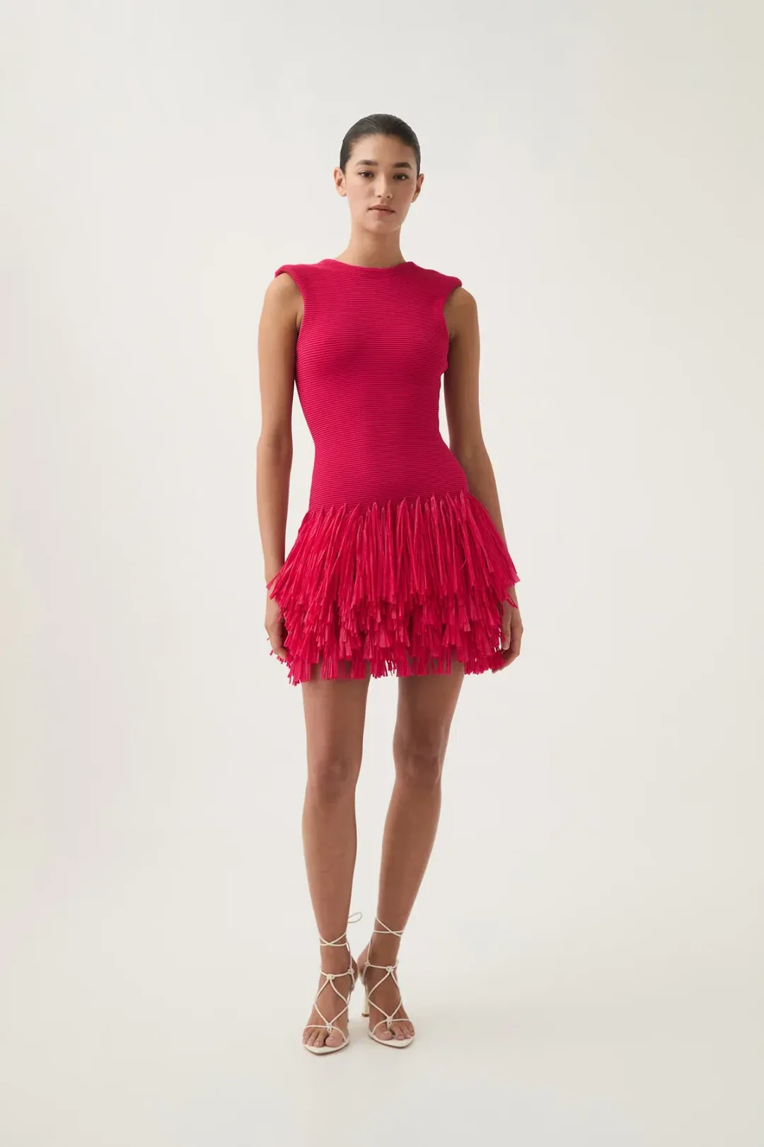 Aje Rushes Raffia Knit Mini Dress in Deep Fuchsia Size AU 8 for rent on The Volte - main image