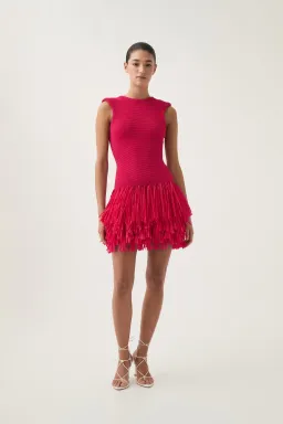 Aje Rushes Raffia Knit Mini Dress in Deep Fuchsia Size AU 8 for rent on The Volte - image 1