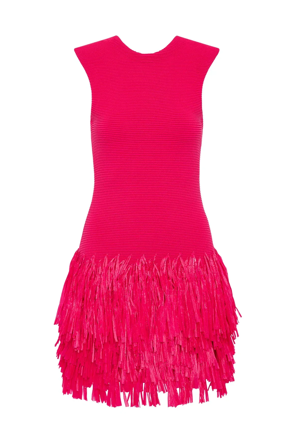 Aje Rushes Raffia Knit Mini Dress in Deep Fuchsia Size AU 8 - Image 4
