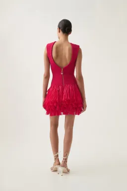 Aje Rushes Raffia Knit Mini Dress in Deep Fuchsia Size AU 8 for rent on The Volte - image 3