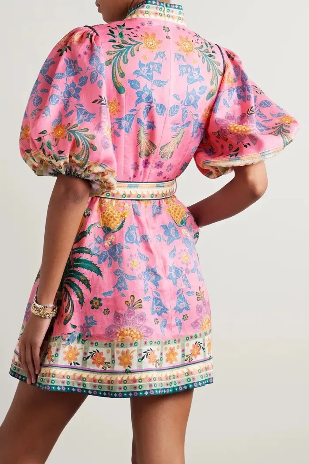 Zimmermann Ginger Buttoned Mini Dress Pink Multi Floral Size 1 / AU 10 for rent on The Volte - main image