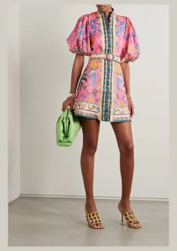 Zimmermann Ginger Buttoned Mini Dress Pink Multi Floral Size 1 / AU 10 for rent on The Volte - image 1