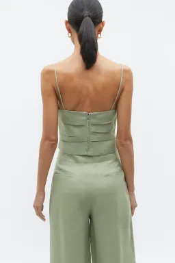 Seed Heritage Linen Balconette Top & Core Linen Waisted Pant Set Pale Olive Green Size 8 for rent on The Volte - image 3