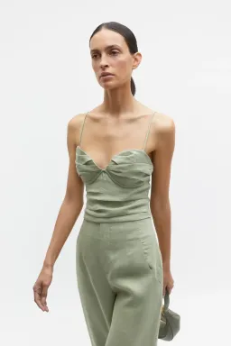 Seed Heritage Linen Balconette Top & Core Linen Waisted Pant Set Pale Olive Green Size 8 for rent on The Volte - image 2