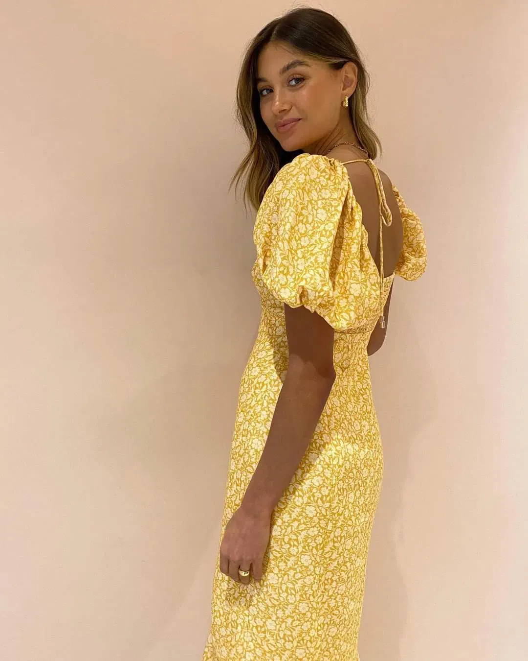 Significant Other Jacinta Midi Dress Champagne Pansy Size AU 10 for rent on The Volte - main image