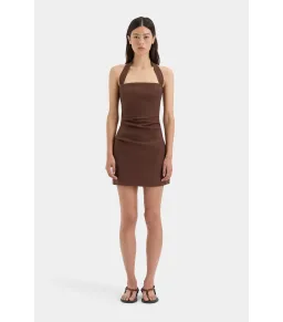 Sir the Label Noemi Halter Mini Dress in Chocolate Size AU 4 for rent on The Volte - image 1