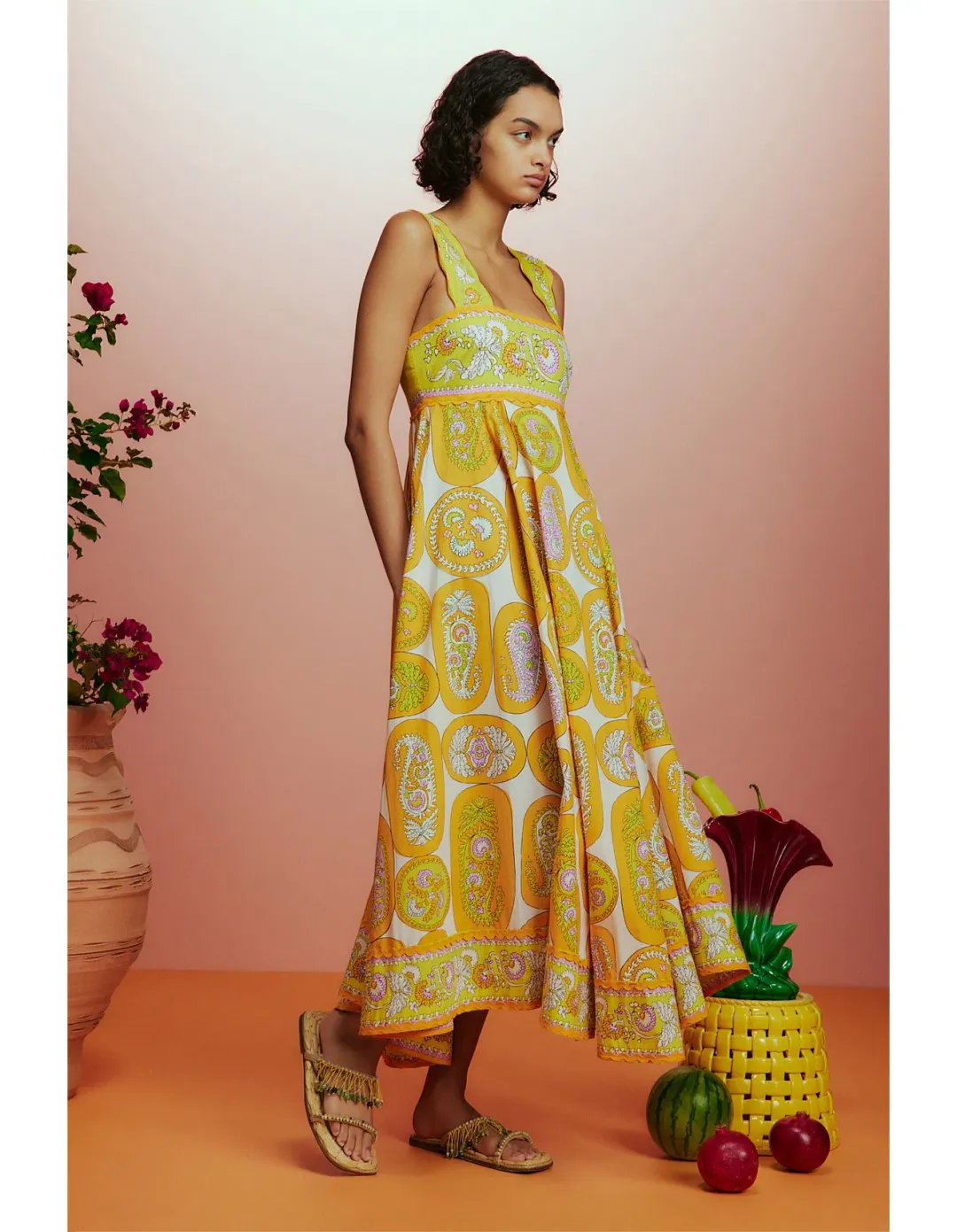 Alemais Diana Summer Dress Yellow Print Size AU 8 for rent on The Volte - main image
