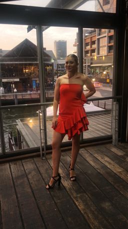 By Johnny Lily Strapless Flounce Mini Dress in Scarlet Size 10 for rent on The Volte - image 3