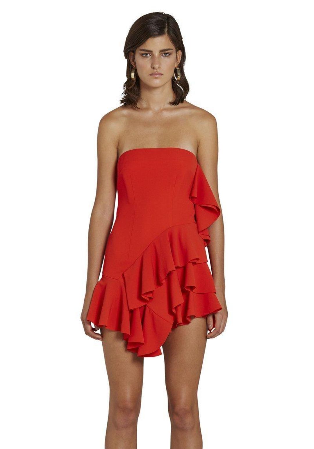 By Johnny Lily Strapless Flounce Mini Dress in Scarlet Size 10 for rent on The Volte - main image