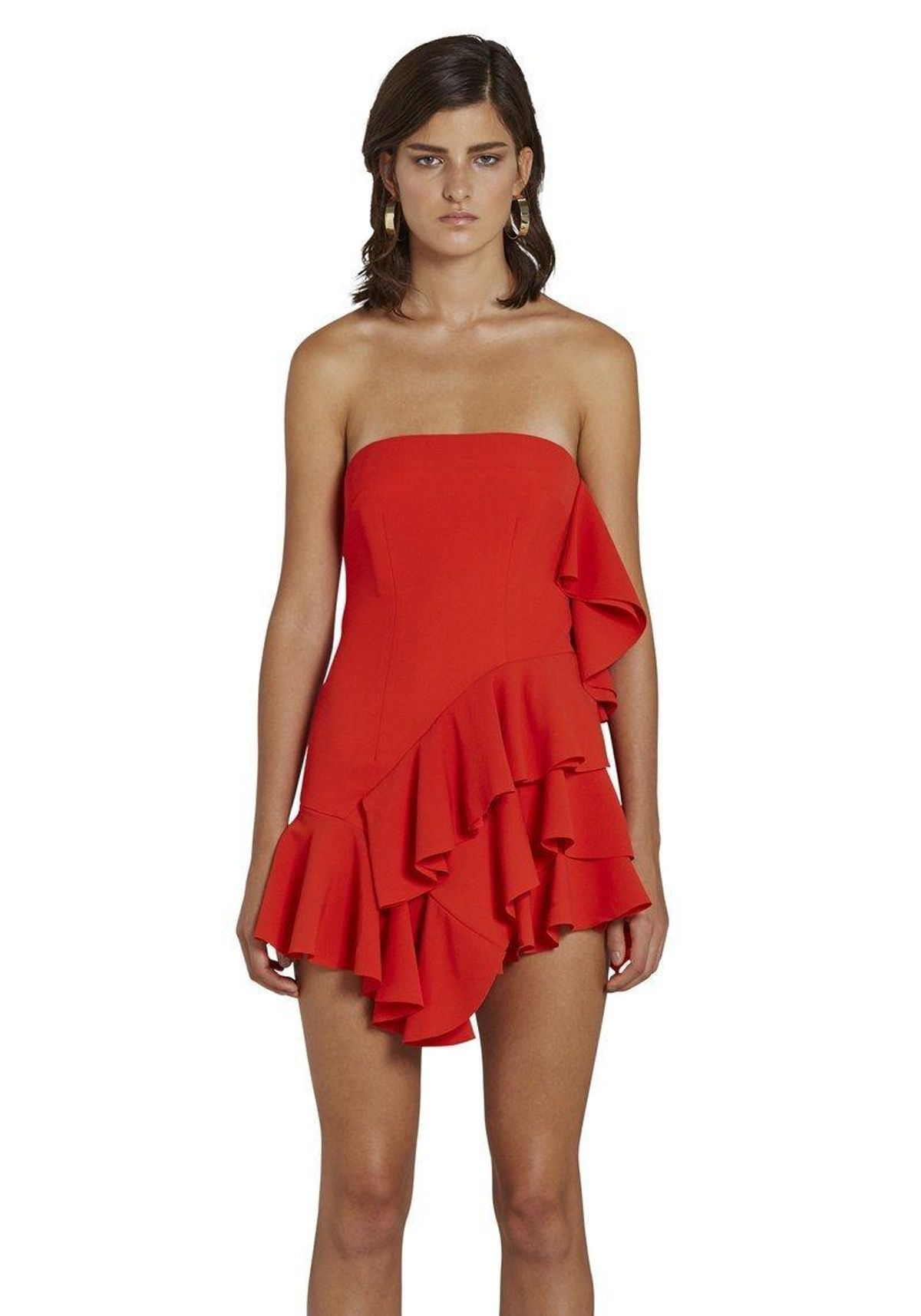 By Johnny Lily Strapless Flounce Mini Dress in Scarlet Size 10 - Image 1