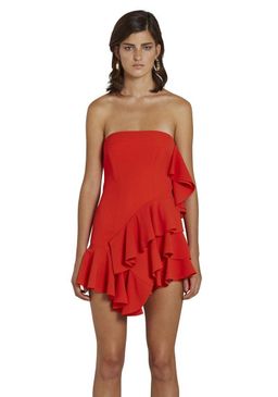 By Johnny Lily Strapless Flounce Mini Dress in Scarlet Size 10 for rent on The Volte - image 1