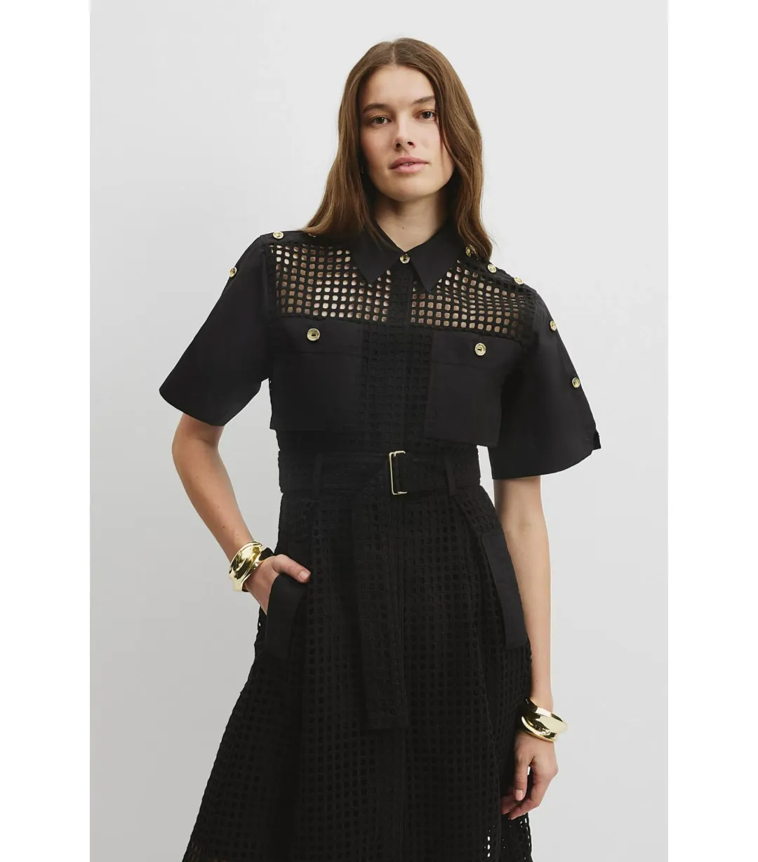 Country Road Utility Mesh Midi Dress Black Size 12 for rent on The Volte - main image